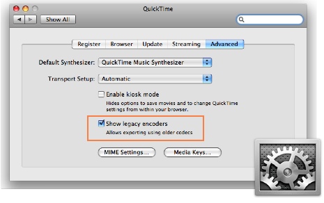 Legacy codecs setting in QuickTime Preferences